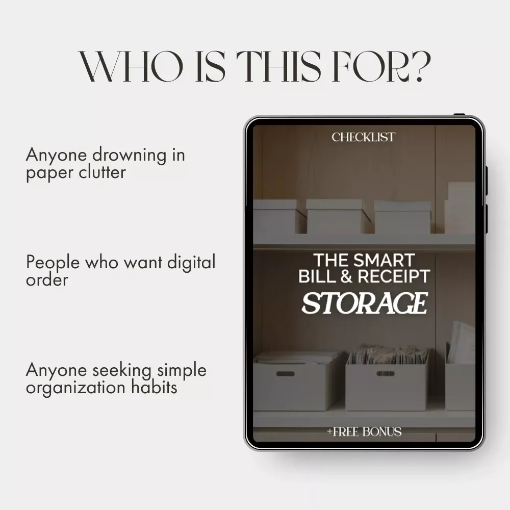 The Smart Bill & Receipt Storage Checklist | Digital Download for Organized Finances | Best Way to Store Bills and Receipts | Paper & Digital Filing System Guide