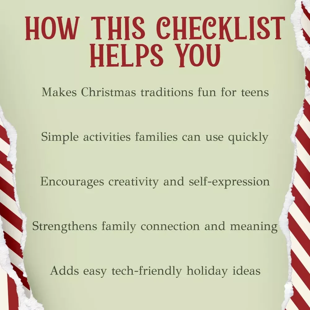Teen-Friendly Christmas Traditions & Meaning Checklist | Holiday Guide for Families | Instant Digital Download | how to teach teens about christmas traditions and meaning
