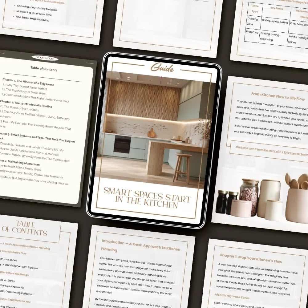 Smart Spaces Start in the Kitchen — A Practical Guide on How to Plan Kitchen Storage for Modern Homes | Digital Download for Decluttering, Organizing & Designing Smarter Kitchens