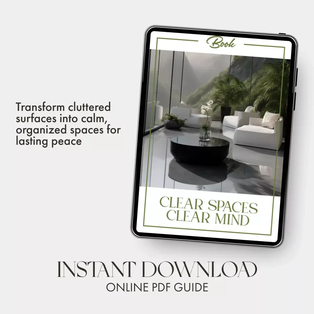 Clear Spaces Clear Mind – A Practical Guide on How to Maintain Clutter Free Surfaces | Minimalist Home Ebook | Decluttering Routine & Mindful Living Digital Download