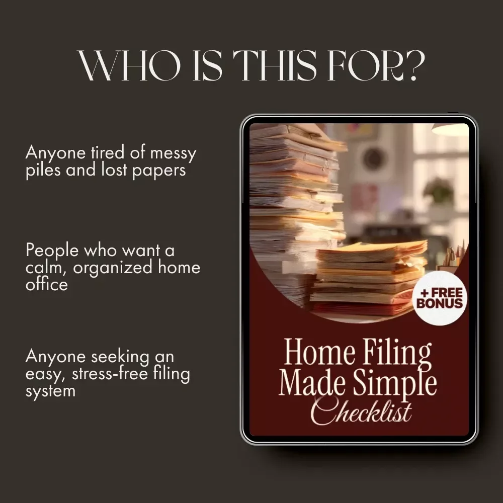 Home Filing Made Simple Checklist | Printable Home Organization Guide | Paperwork Decluttering eBook | Digital Download for Household File System
