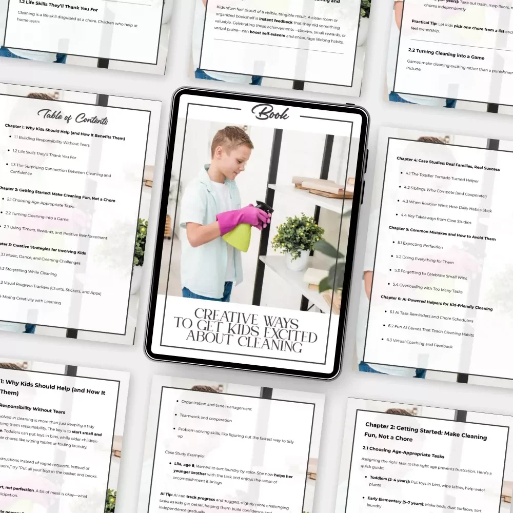 Creative Ways to Get Kids Excited About Cleaning | Fun Family Ebook for Parents | Best Way to Involve Children in Cleaning | Digital Download Guide for Positive Habits
