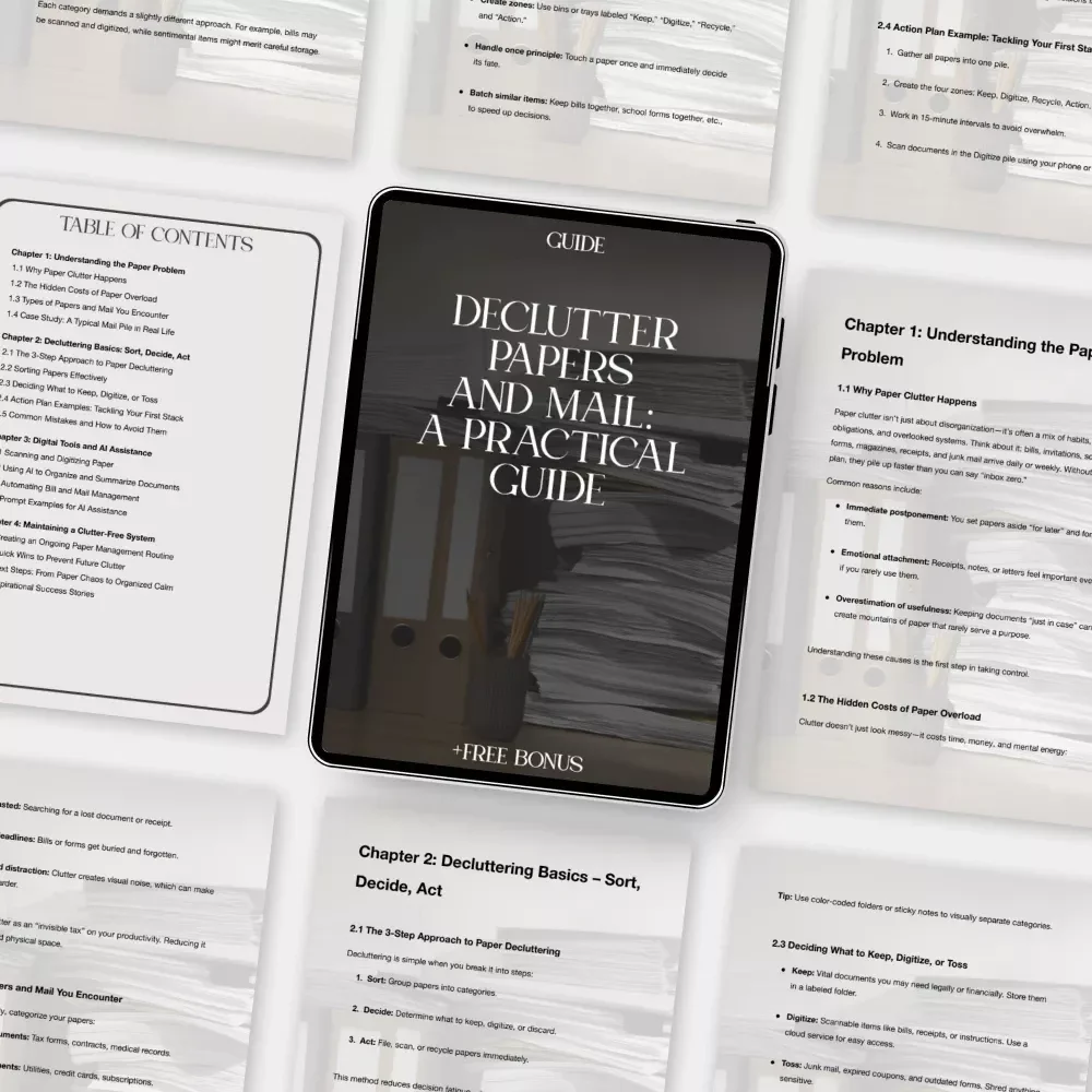 Declutter Papers and Mail: A Practical Guide | How to Declutter Papers and Mail | Digital Download Guide for Paper Organization & Home Office Simplification