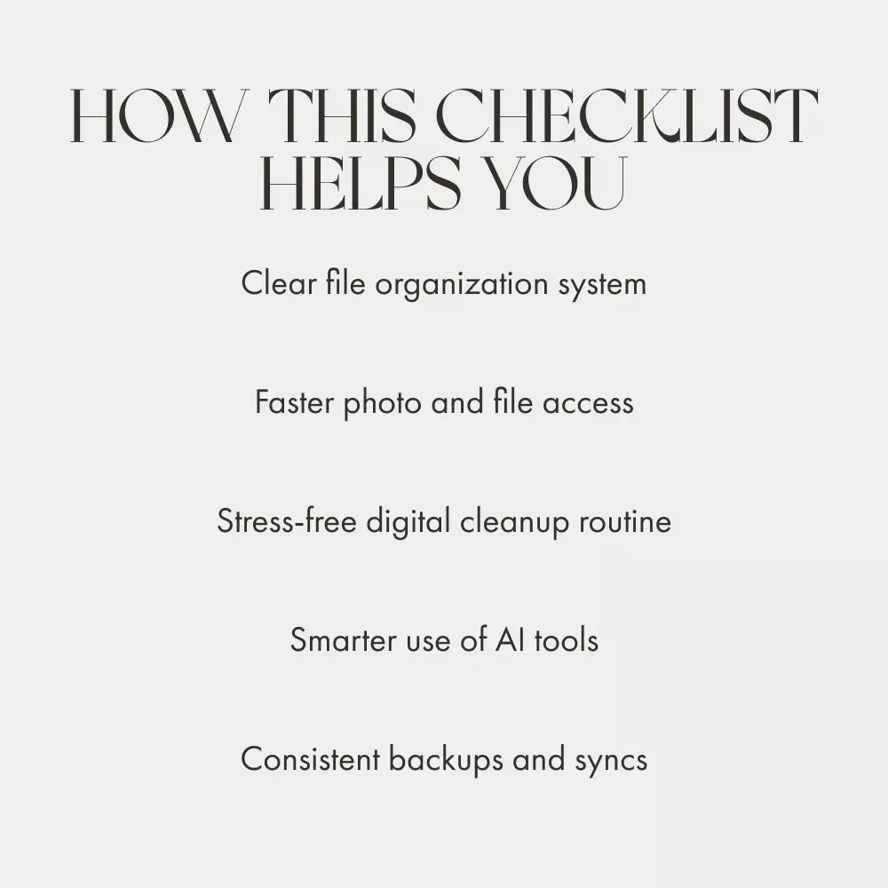 Your Digital Declutter Checklist | Printable & Downloadable Guide for How to Organize Digital Photos and Files | Minimalist Digital Life Organizer