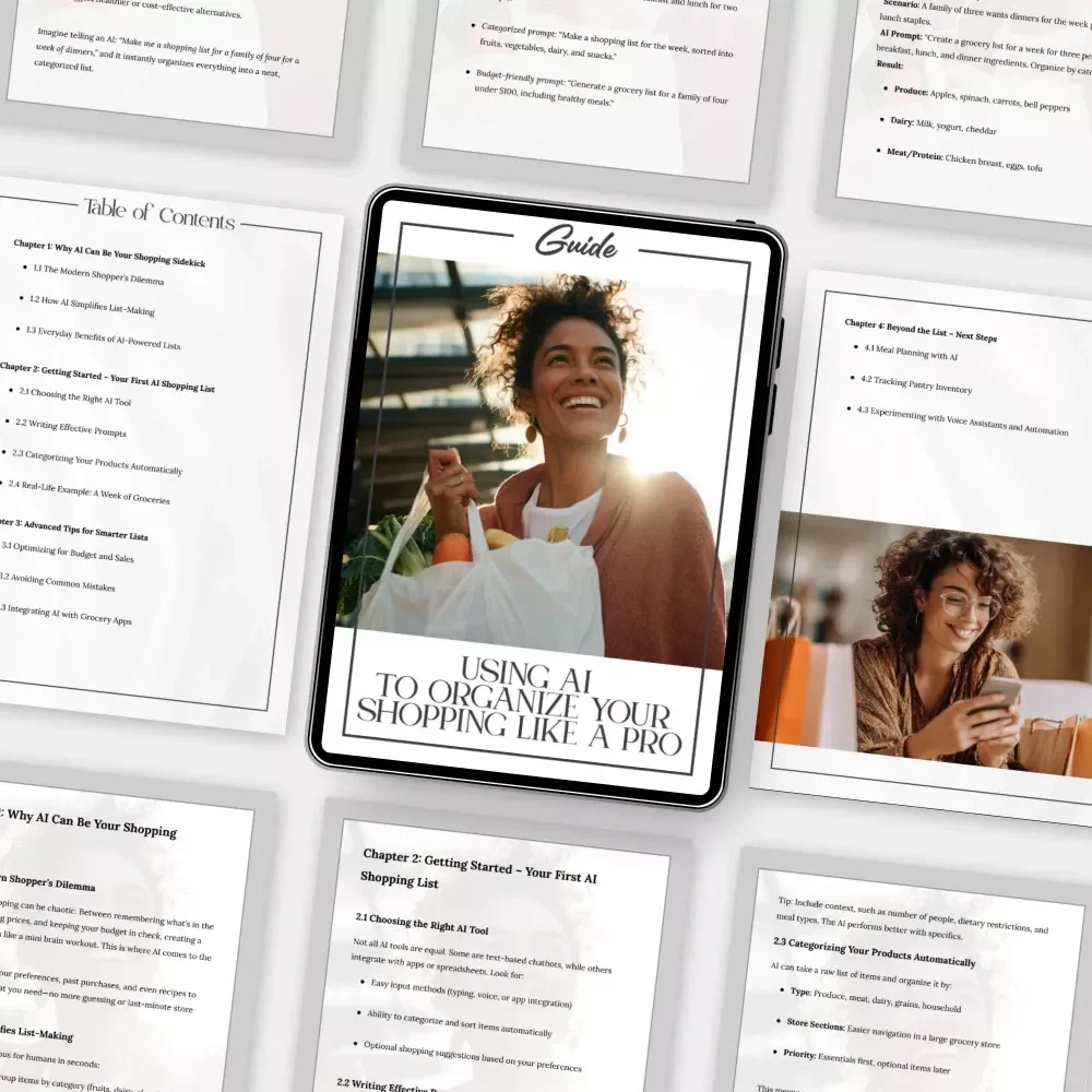 Using AI to Organize Your Shopping Like a Pro – Digital Guide for Smarter Lists | How to Use AI to Write a Shopping List for Organizing Products | Instant Download eBook for Modern Shoppers