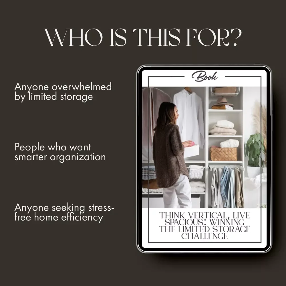 Think Vertical, Live Spacious: Winning the Limited Storage Challenge | eBook for Small Space Organization & Decluttering | what to do when storage is limited | Smart Storage & Minimalist Living Guide
