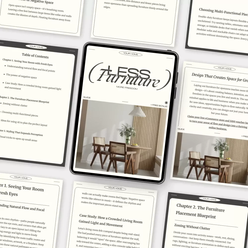 Less Furniture More Freedom | Minimalist Home Design Guide for How to Layout Furniture to Maximize Open Space | Digital Download eBook for Effortless Room Flow & Light Living
