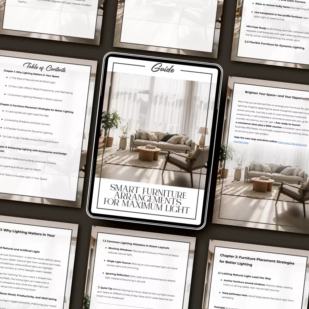 Smart Furniture Arrangements for Maximum Light | Digital Guide on How to Arrange Furniture for Better Lighting | Home Interior eBook for Bright, Balanced Spaces