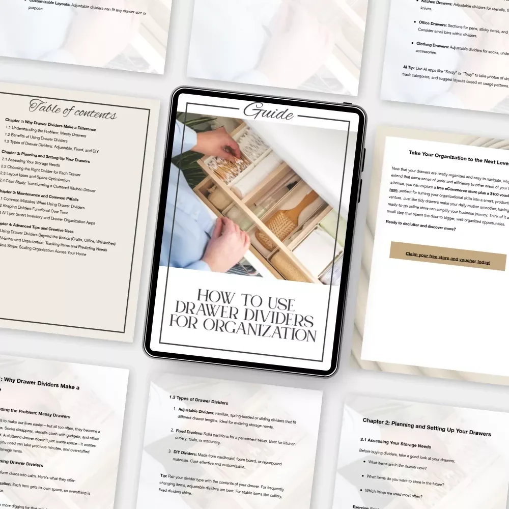 How to Use Drawer Dividers for Organization | Printable Digital Guide for Home & Office Organization | Step-by-Step eBook on Drawer Divider Tips & Layout Ideas