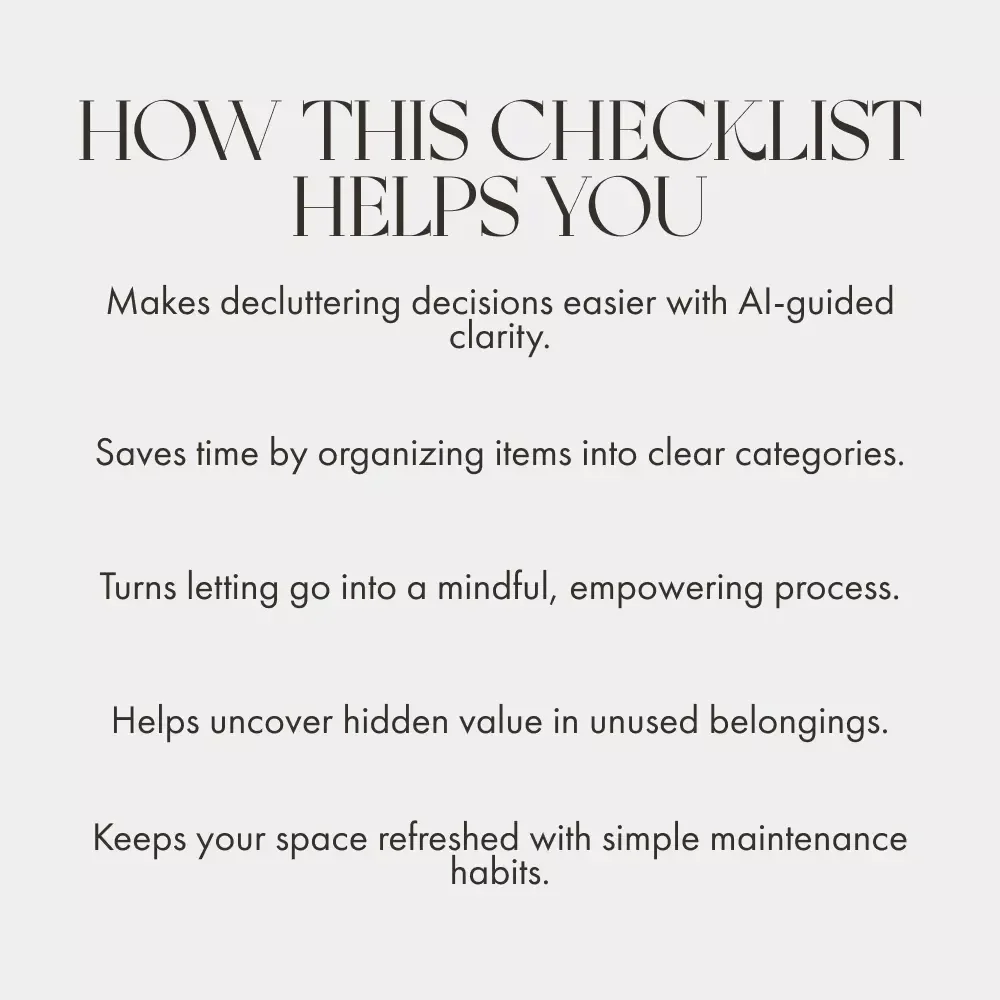 The Smart Declutter Checklist | Digital Download Guide for Using AI to Decide What to Keep, Donate, or Repurpose | Home Organization & Mindful Minimalism