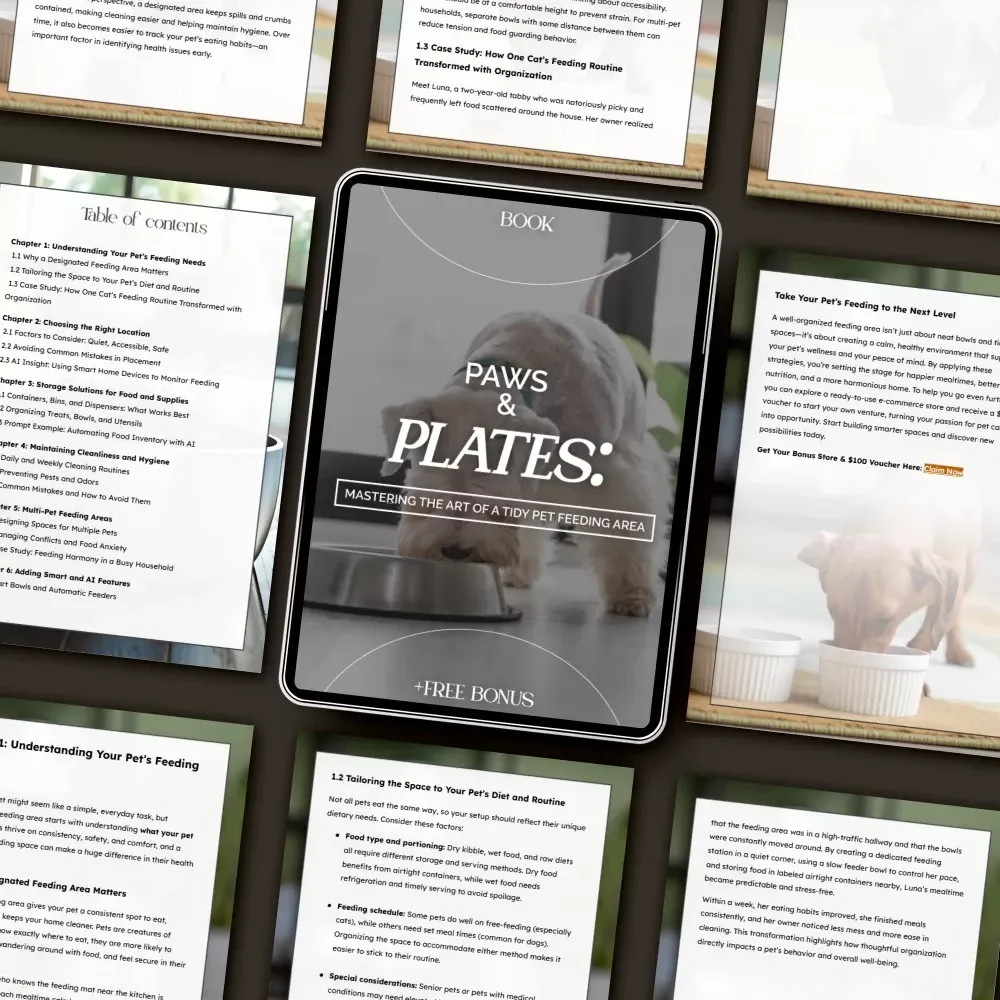 Paws & Plates: Mastering the Art of a Tidy Pet Feeding Area | Digital eBook for Pet Owners | Tips for Organizing Pet Feeding Area | Pet Care & Home Organization Guide