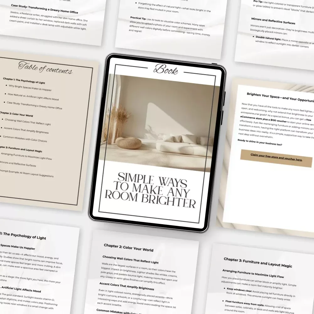 Simple Ways to Make Any Room Brighter | Home Decor eBook | How to Make a Room Feel Brighter | Light & Space Design Guide for Cozy, Happy Homes