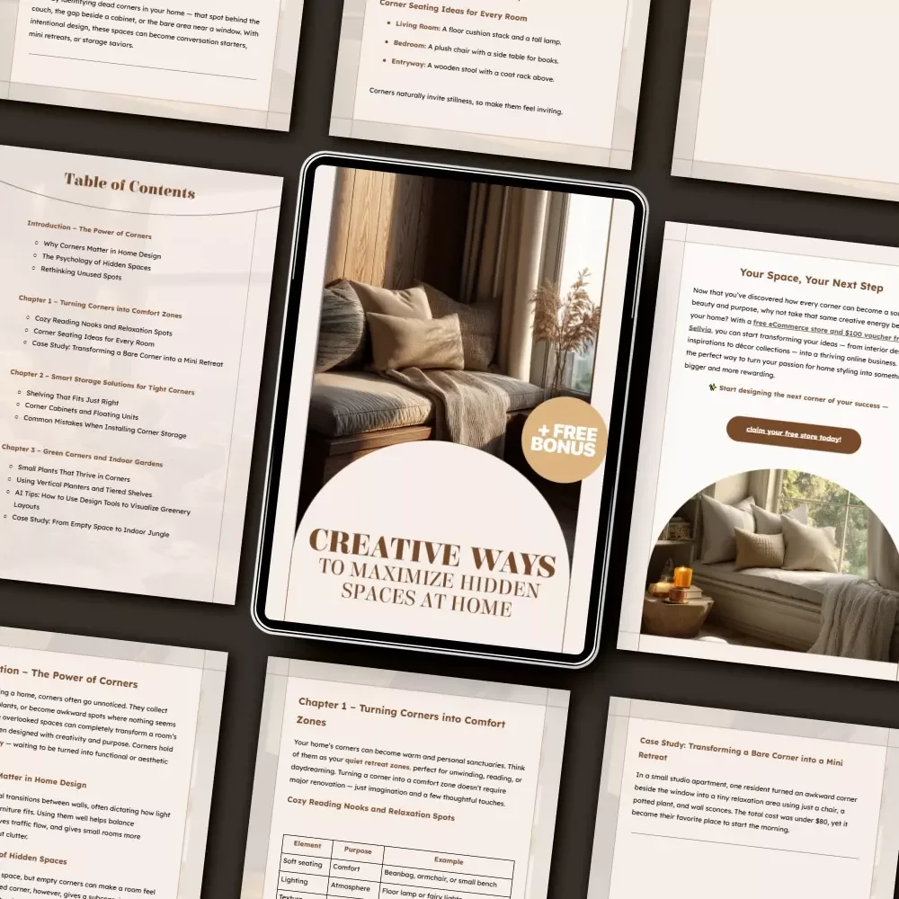 Creative Ways to Maximize Hidden Spaces at Home – eBook for Small Homes, Apartment Styling & Corner Design Ideas | Smart Tips on What to Do with Corner Spaces | Home Decor Digital Download