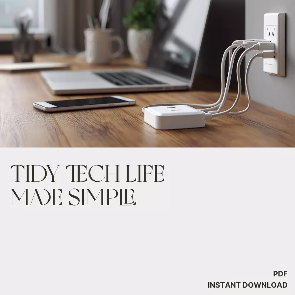Tidy Tech Life Made Simple | Digital Checklist for How to Organize Cables and Electronics | Minimalist Tech Decluttering Guide for Home Office Setup