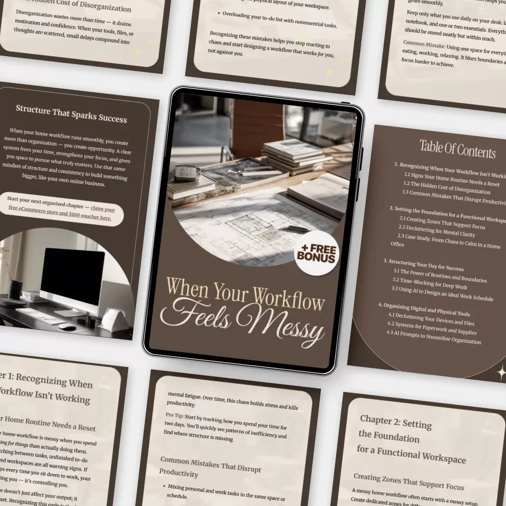 When Your Workflow Feels Messy | Digital Productivity Guide for Home Office Organization, AI Workflow Planner & Daily Routine Reset eBook | Printable PDF Download