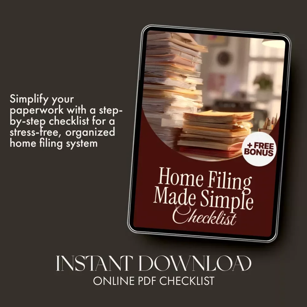 Home Filing Made Simple Checklist | Printable Home Organization Guide | Paperwork Decluttering eBook | Digital Download for Household File System