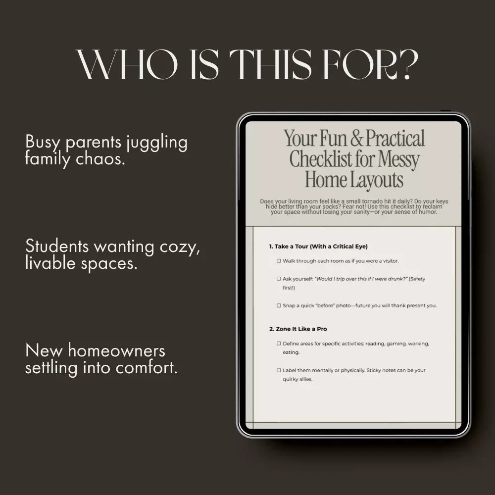 Your Fun & Practical Checklist for Messy Home Layouts | Digital Download | what to do when home layout causes mess | Home Organization Guide for Real-Life Spaces