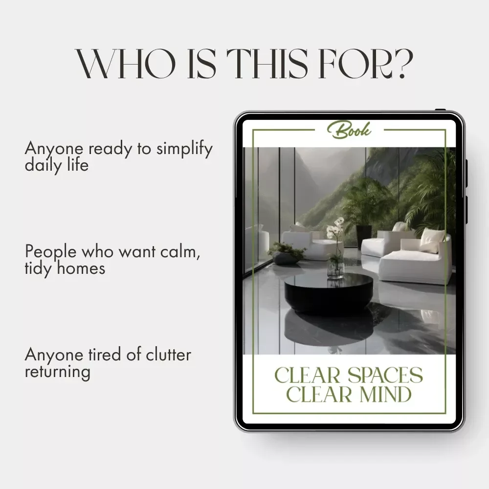 Clear Spaces Clear Mind – A Practical Guide on How to Maintain Clutter Free Surfaces | Minimalist Home Ebook | Decluttering Routine & Mindful Living Digital Download