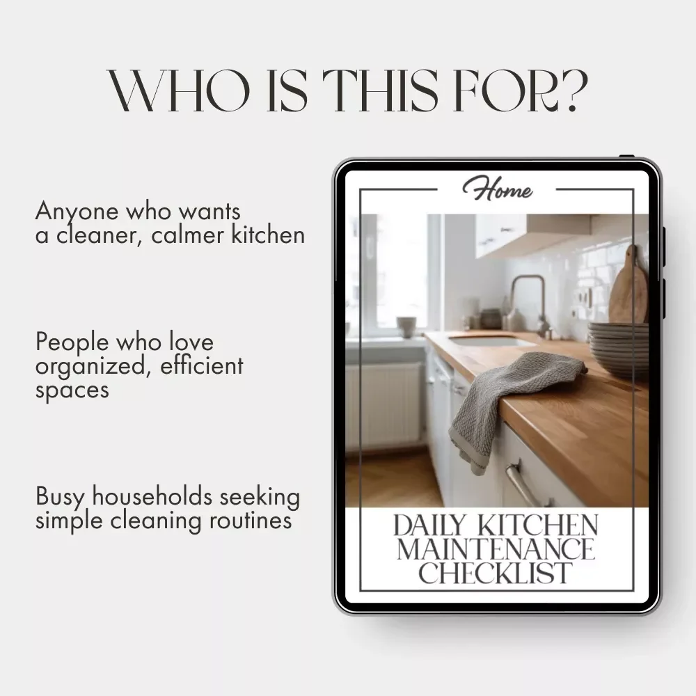 Daily Kitchen Maintenance Checklist | Printable Daily Cleaning Schedule | Digital Download Home Organization Guide for a Spotless Kitchen