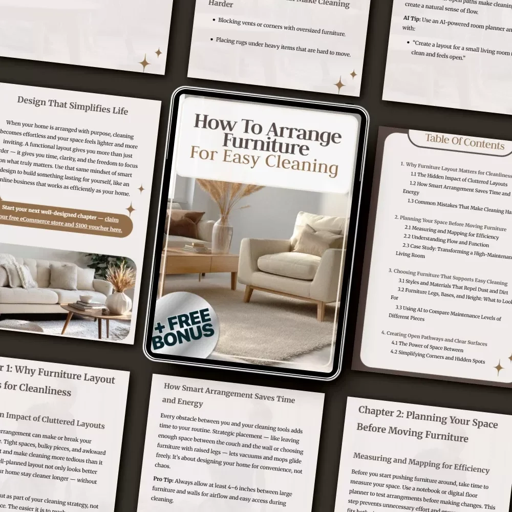 How to Arrange Furniture for Easy Cleaning | Minimalist Home Design eBook, Smart Layout Guide, AI-Enhanced Space Planning for Effortless Maintenance