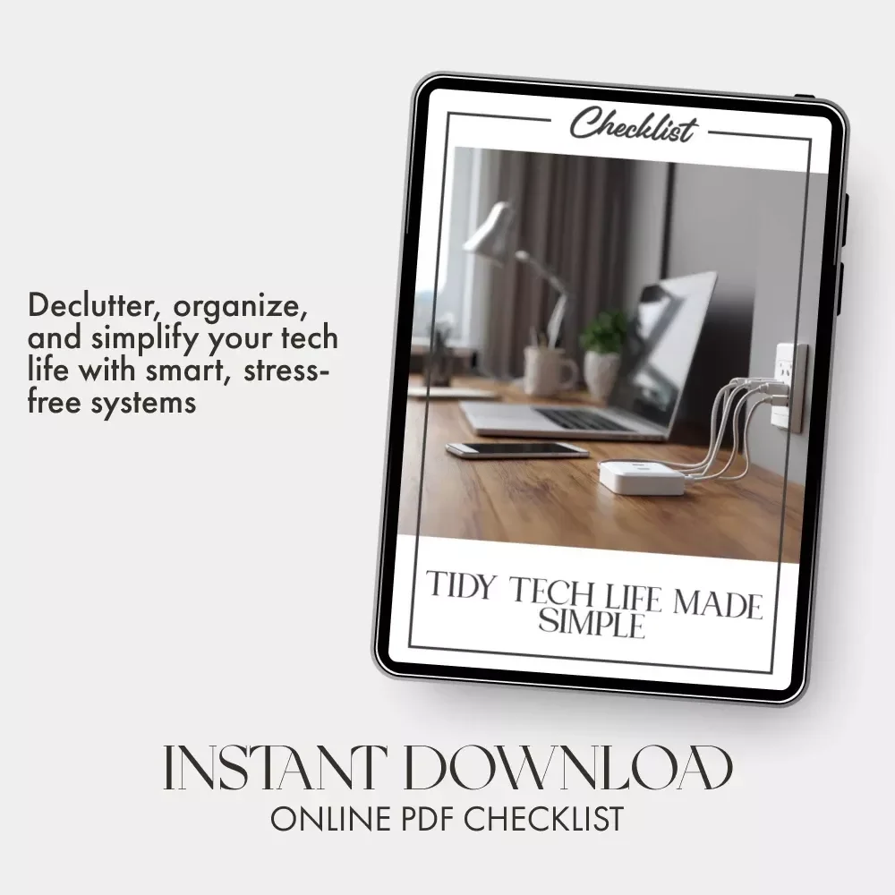Tidy Tech Life Made Simple | Digital Checklist for How to Organize Cables and Electronics | Minimalist Tech Decluttering Guide for Home Office Setup