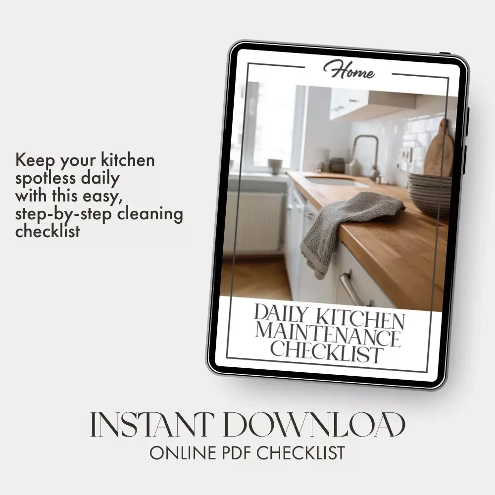 Daily Kitchen Maintenance Checklist | Printable Daily Cleaning Schedule | Digital Download Home Organization Guide for a Spotless Kitchen