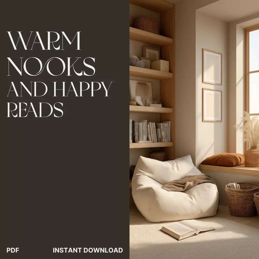 Warm Nooks and Happy Reads | Cozy Reading Corner eBook Guide | How to Make Reading Corner Cozy | Digital Home Décor Inspiration for Book Lovers