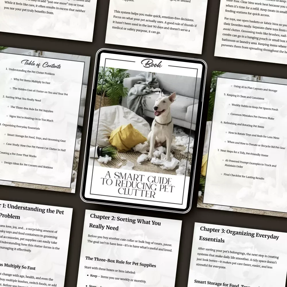A Smart Guide to Reducing Pet Clutter | Digital eBook on How to Reduce Clutter from Pet Items | Minimalist Pet Parent Organization Guide