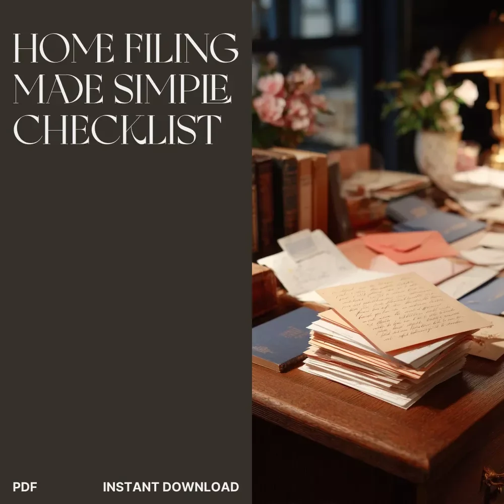 Home Filing Made Simple Checklist | Printable Home Organization Guide | Paperwork Decluttering eBook | Digital Download for Household File System