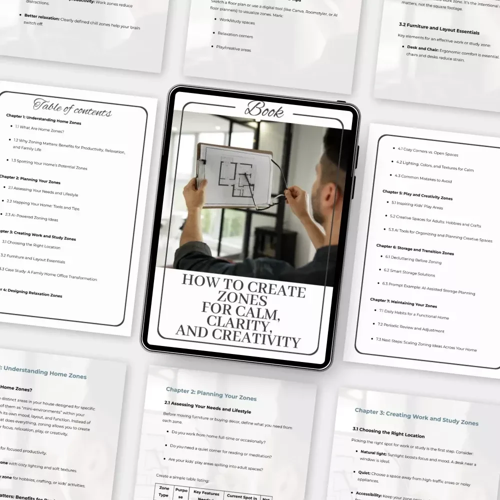 How to Create Zones for Calm, Clarity, and Creativity | Home Zoning eBook for Productivity, Relaxation & Focus | Digital Download Guide on How to Create Zones in Your Home