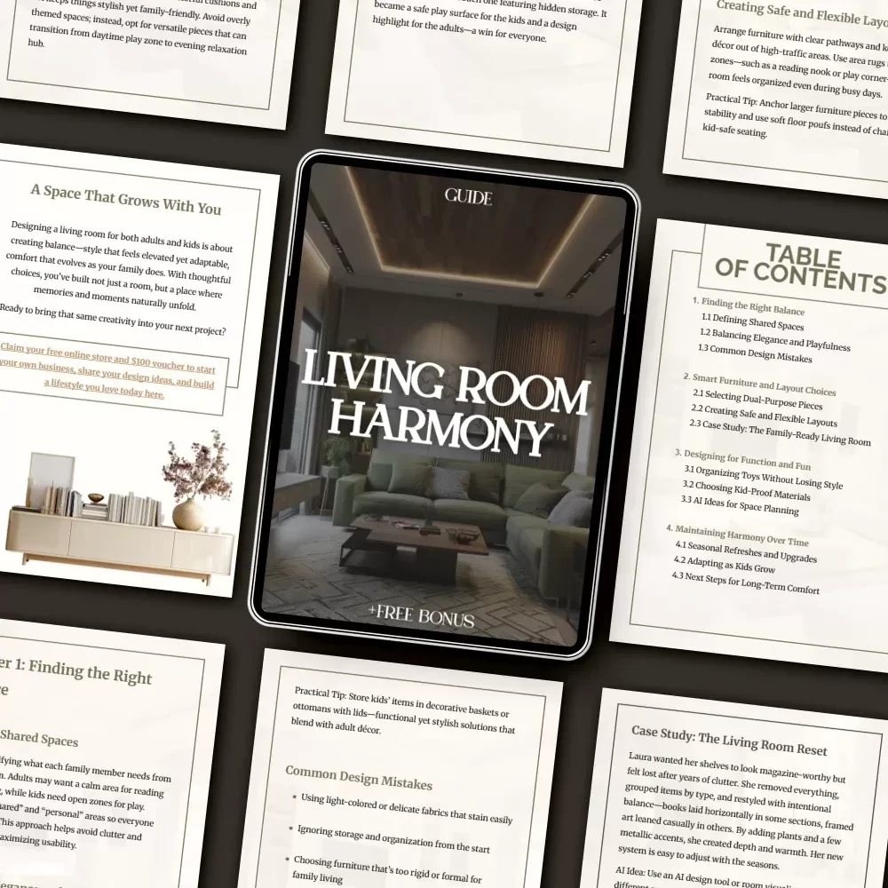 Living Room Harmony | Family-Friendly Interior Design eBook | Digital Home Styling Guide for Shared Spaces | Balance Elegance and Playfulness | Smart Furniture Layout & Kid-Proof Ideas