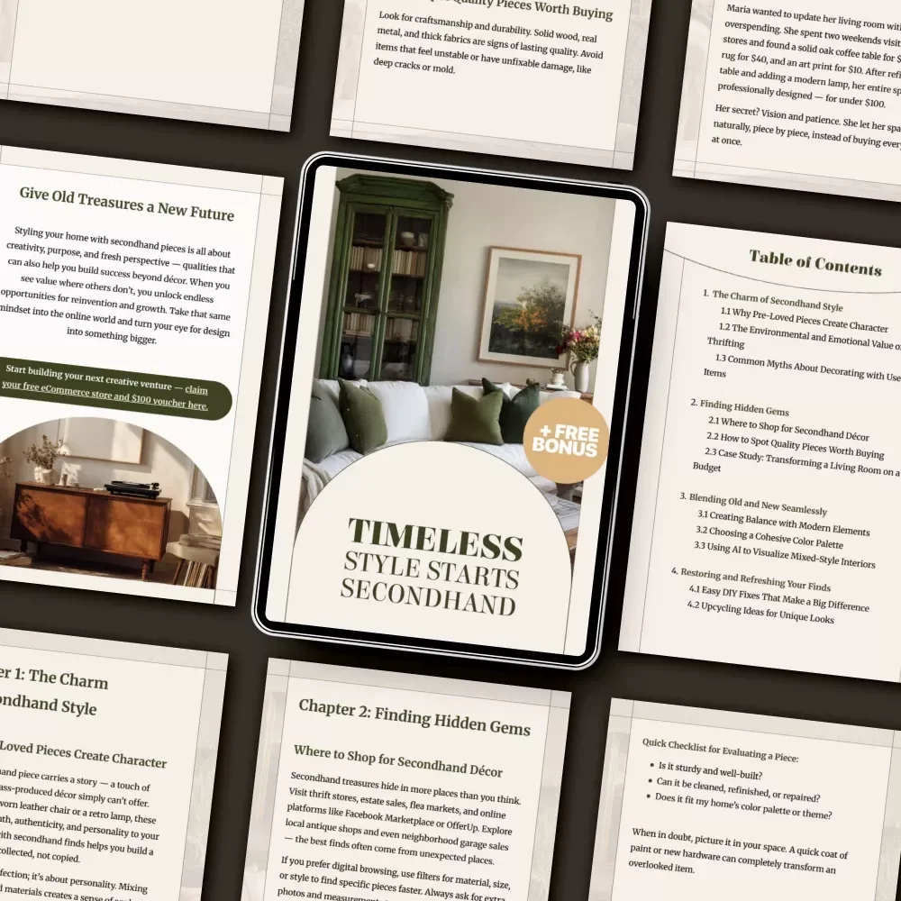 Timeless Style Starts Secondhand | Thrifted Home Decor Guide | Sustainable Interior Design eBook | DIY Upcycling & Vintage Styling Tips | Digital Download