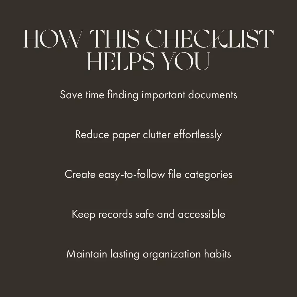 Home Filing Made Simple Checklist | Printable Home Organization Guide | Paperwork Decluttering eBook | Digital Download for Household File System