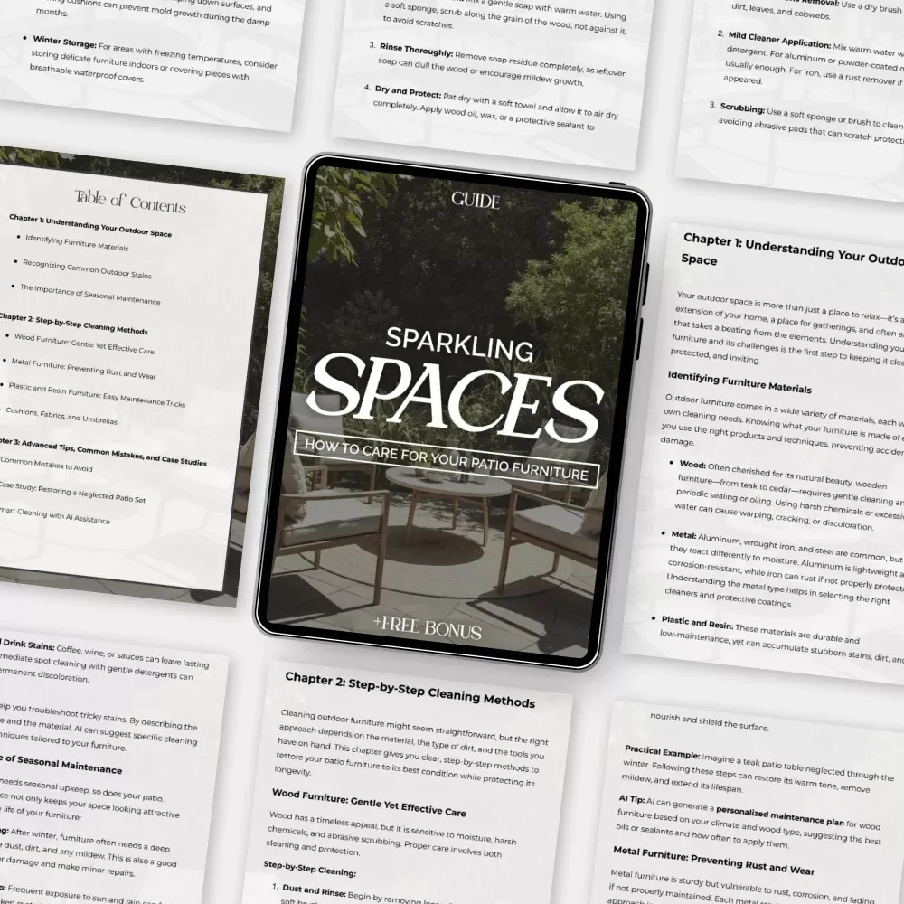Sparkling Spaces: How to Care for Your Patio Furniture | Ultimate Guide for How to Clean Outdoor Furniture and Patio | Digital Download eBook for Homeowners & DIY Enthusiasts