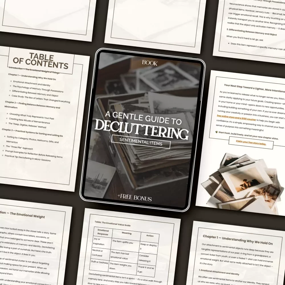 A Gentle Guide to Decluttering Sentimental Items — How to Declutter Sentimental Items with Heart & Clarity | Minimalist eBook, Emotional Decluttering Guide, Digital Download for Mindful Living