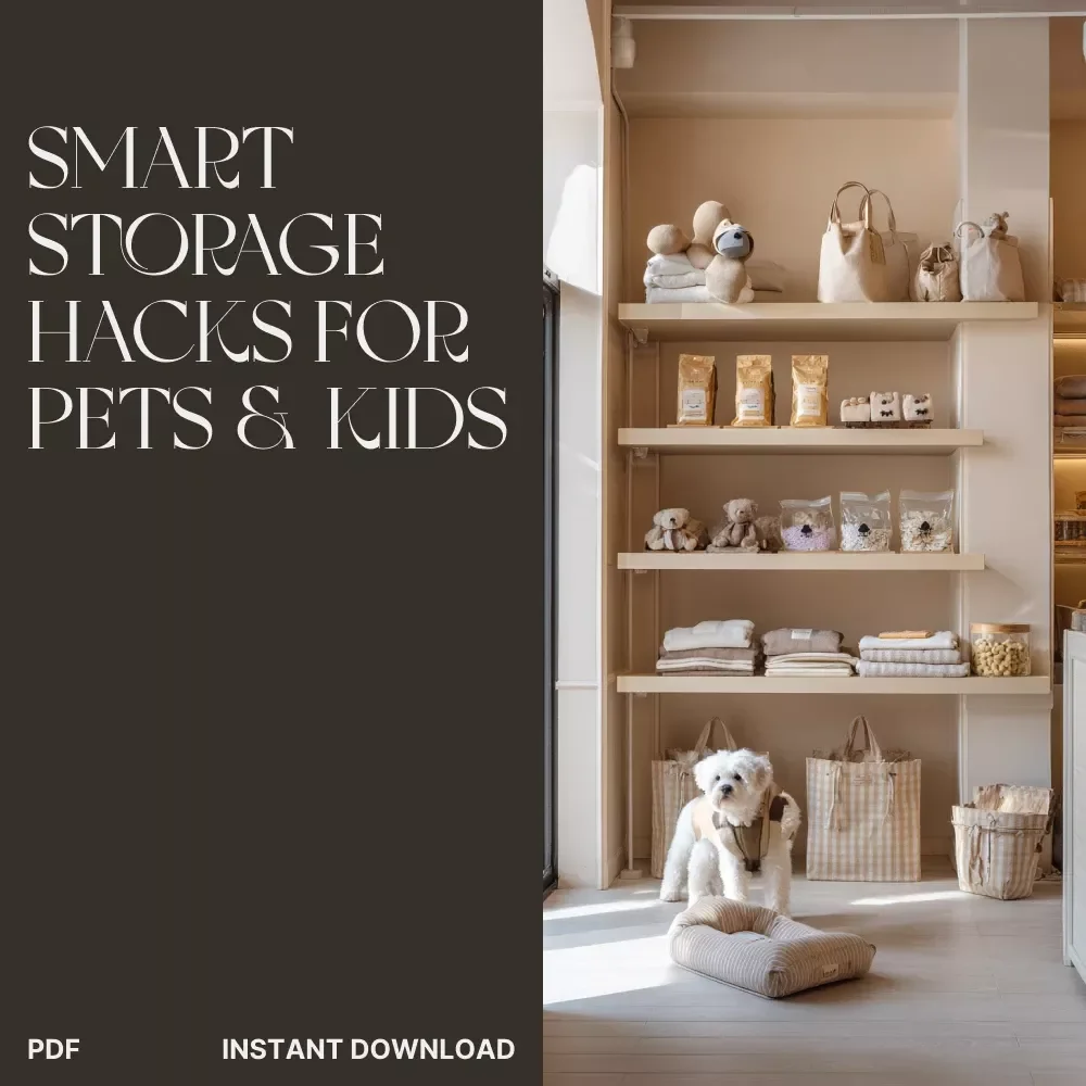 Smart Storage Hacks for Pets & Kids | Printable Checklist for Families | Home Organization Tips | Digital Download Guide with tips for smart storage for pets and kids