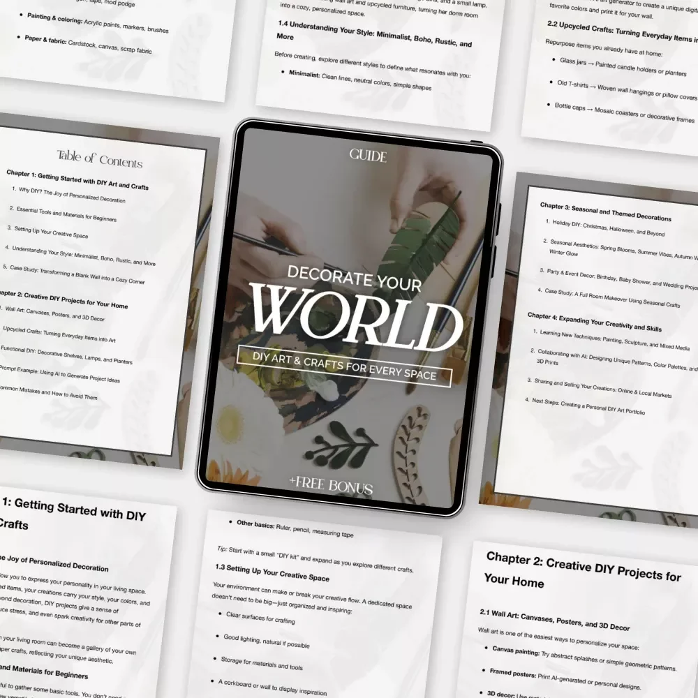 Decorate Your World: DIY Art & Crafts for Every Space | How to Decorate with DIY Art and Crafts | Home Decor eBook & Creative Guide for Beginners