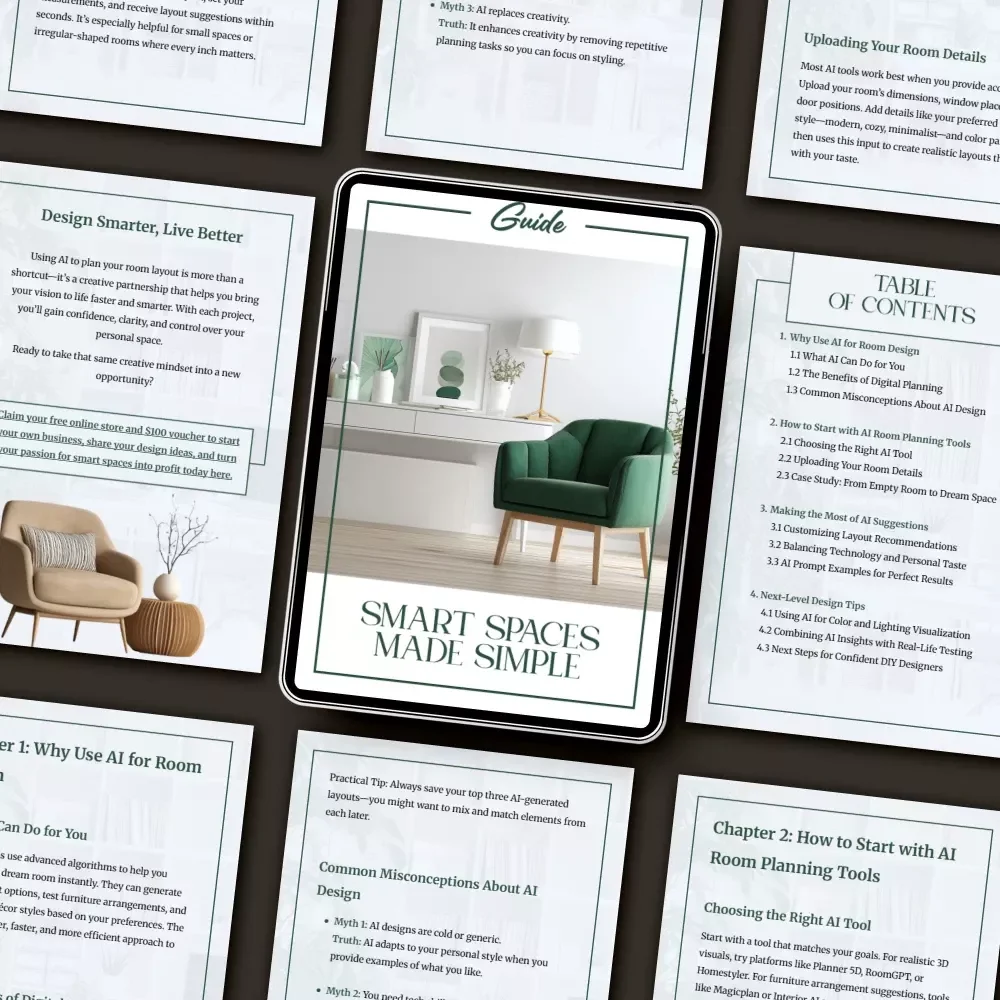 Smart Spaces Made Simple | AI Room Design Guide, Digital Download, Home Decor Planning eBook, Interior Design Checklist for Beginners, AI Interior Design Tutorial
