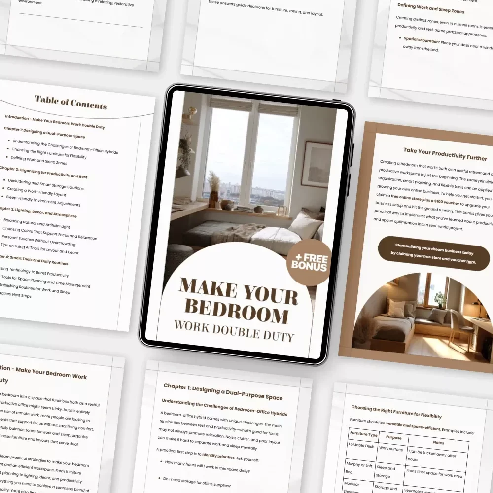 Make Your Bedroom Work Double Duty | Guide to How to Make a Bedroom Function as Office and Sleeping Area | Digital Download Home Design eBook for Small Spaces