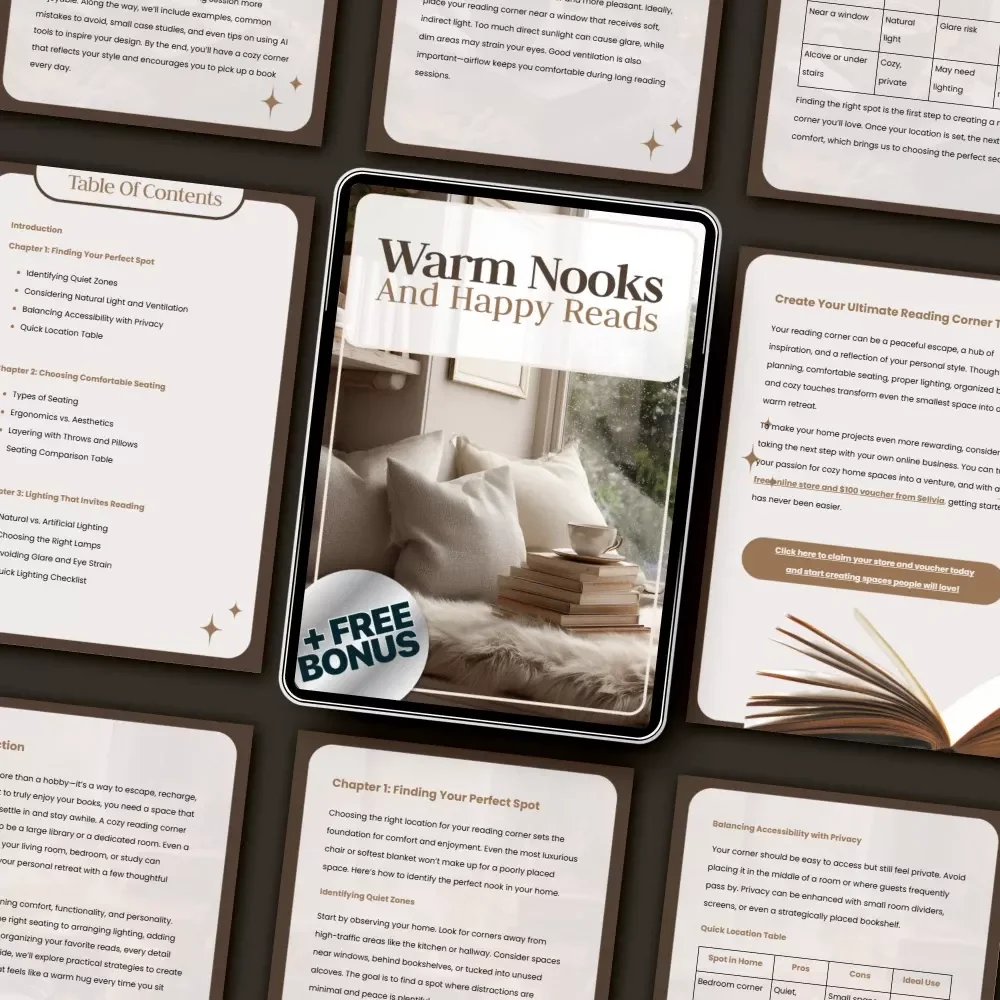 Warm Nooks and Happy Reads | Cozy Reading Corner eBook Guide | How to Make Reading Corner Cozy | Digital Home Décor Inspiration for Book Lovers