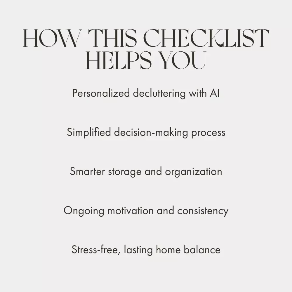 AI-Powered Decluttering Checklist | Digital Download for Smarter Home Organization | How to Use AI for Decluttering Ideas, Minimalist Living & Stress-Free Systems