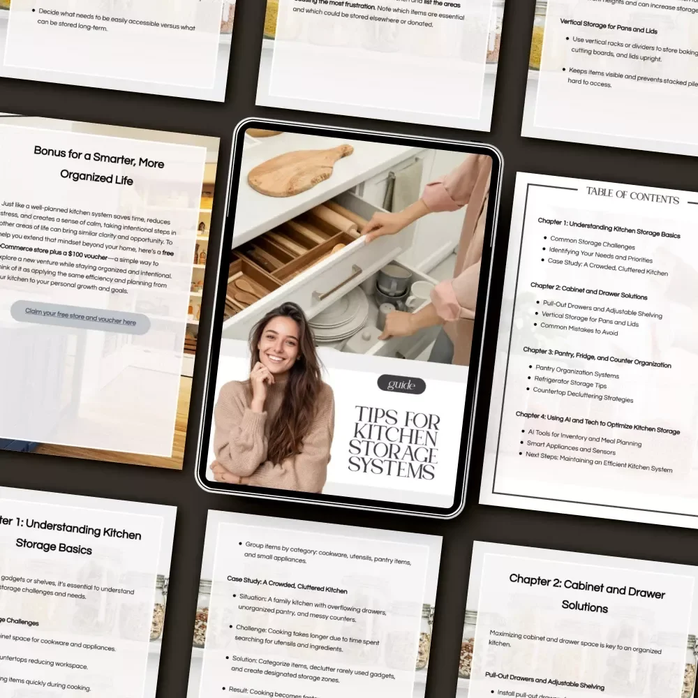 Tips for Kitchen Storage Systems | Digital Download Guide for Kitchen Organization, Pantry Planning, and Smart Home Optimization | eBook & Checklist for Decluttering and Efficient Storage Solutions