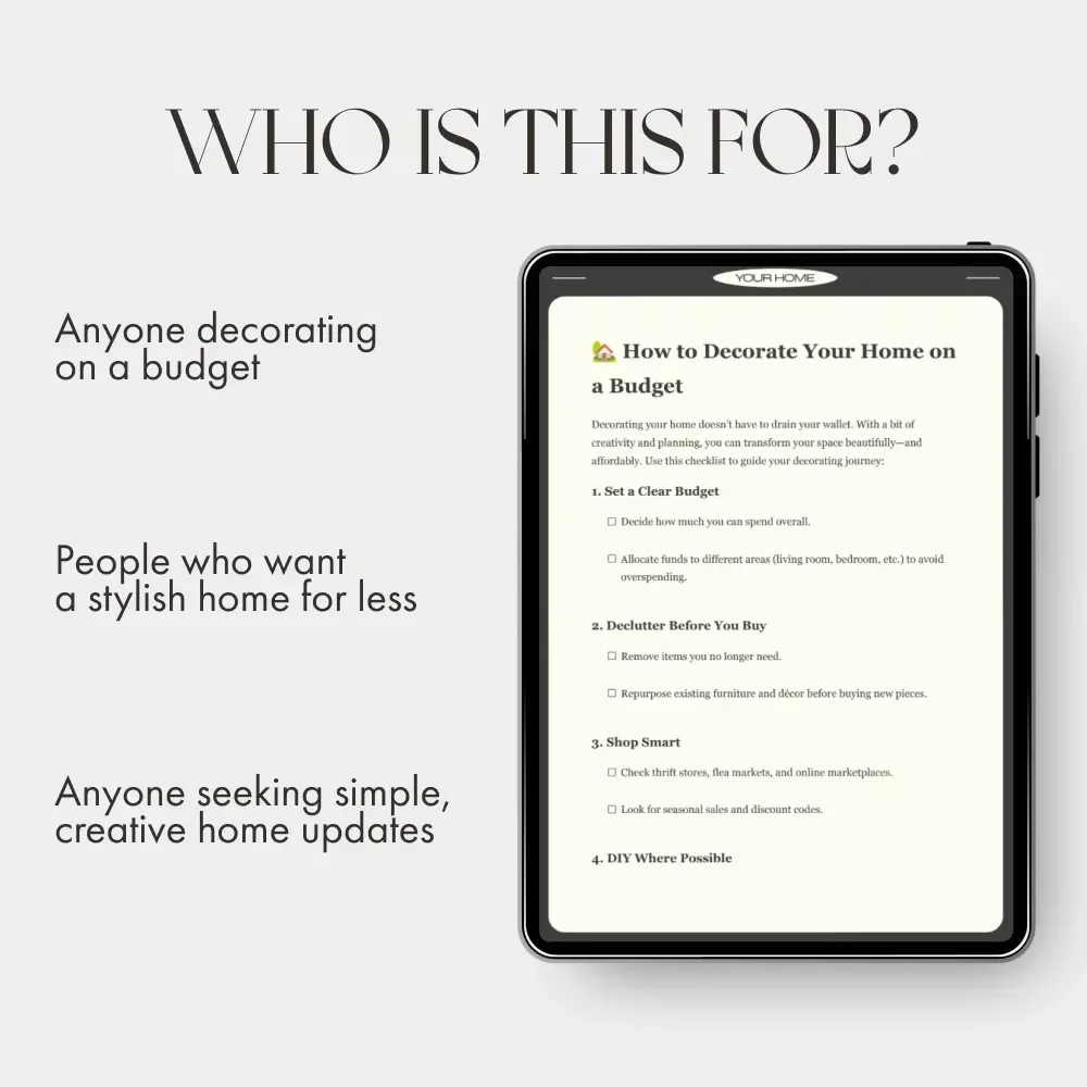 How to Decorate Your Home on a Budget | Printable Home Décor Checklist | Affordable Decorating Ideas for Every Room | Instant Digital Download