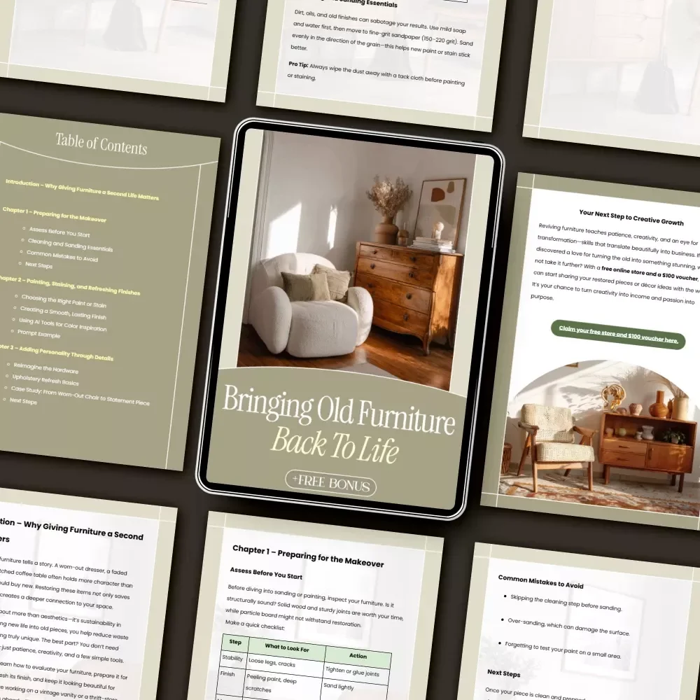 Bringing Old Furniture Back to Life – DIY Restoration Guide for Beginners | How to Make Old Furniture Look New | Printable eBook PDF for Home Decor Enthusiasts