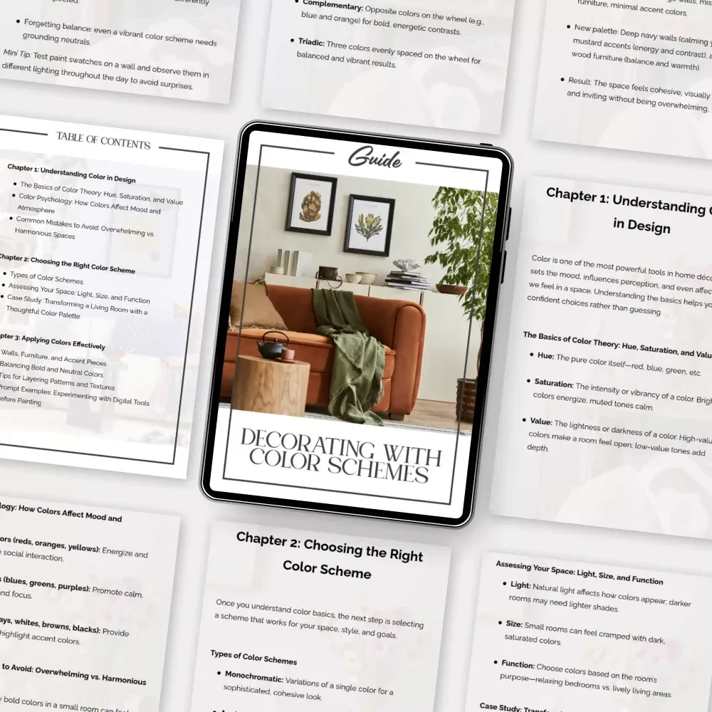 Decorating with Color Schemes Guide | How to Decorate Using Color Schemes for Every Room | Digital Download Home Design & Interior Styling eBook