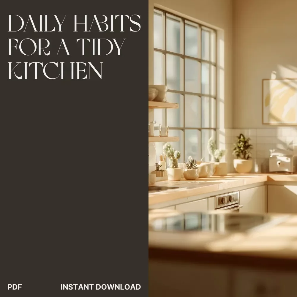 Daily Habits for a Tidy Kitchen | Digital Ebook Guide with Tips for Keeping Counters Clear Daily | Minimalist Home Organization & Clutter-Free Kitchen Routine