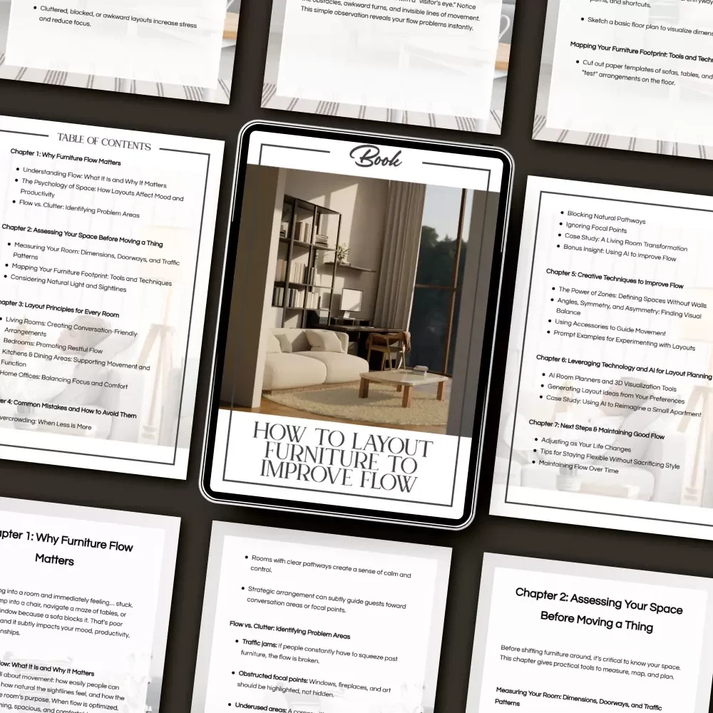 How to Layout Furniture to Improve Flow | Home Design eBook for Better Room Flow, Space Planning & Interior Harmony | Digital Download Guide for Living Rooms, Bedrooms & Offices