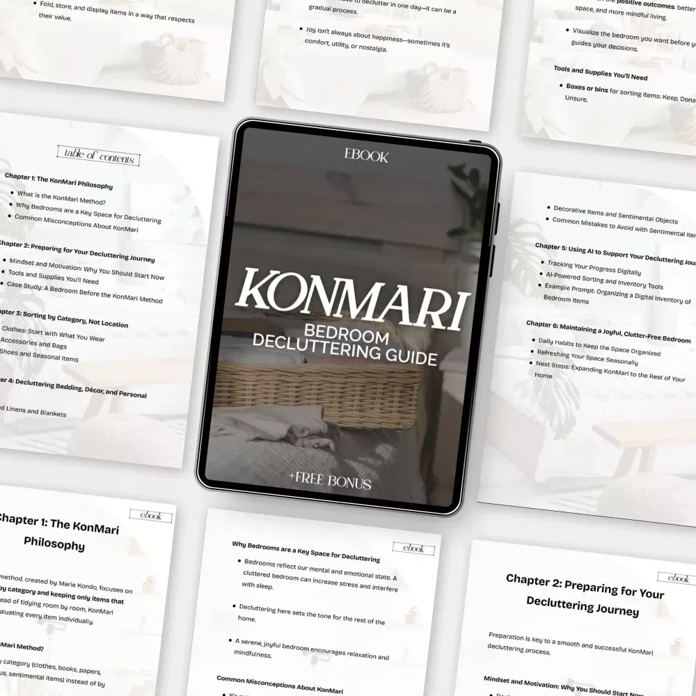 KonMari Bedroom Decluttering Guide | Best Way to Declutter Bedroom with KonMari | Minimalist Home Ebook for Calm and Joyful Spaces