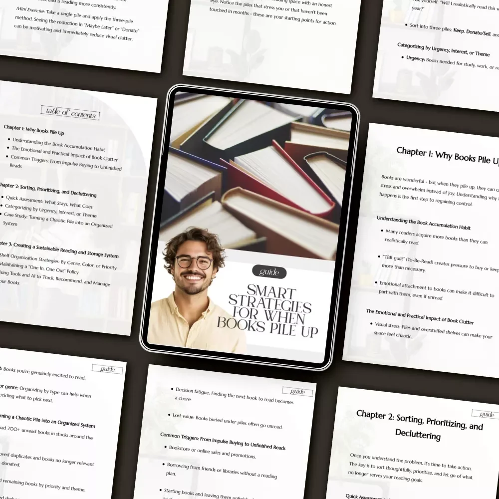 Smart Strategies for When Books Pile Up | Digital Decluttering Guide for Book Lovers | What to Do When Books Pile Up eBook & Checklist