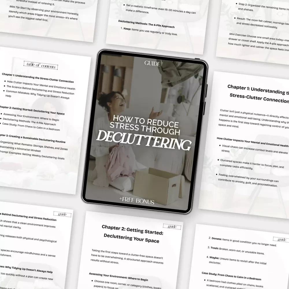 How to Reduce Stress Through Decluttering | Digital Guide for a Calm, Organized Life | Learn How to Reduce Stress by Decluttering Your Home, Mind & Routine | Printable eBook for Minimalist Living & Mental Wellness